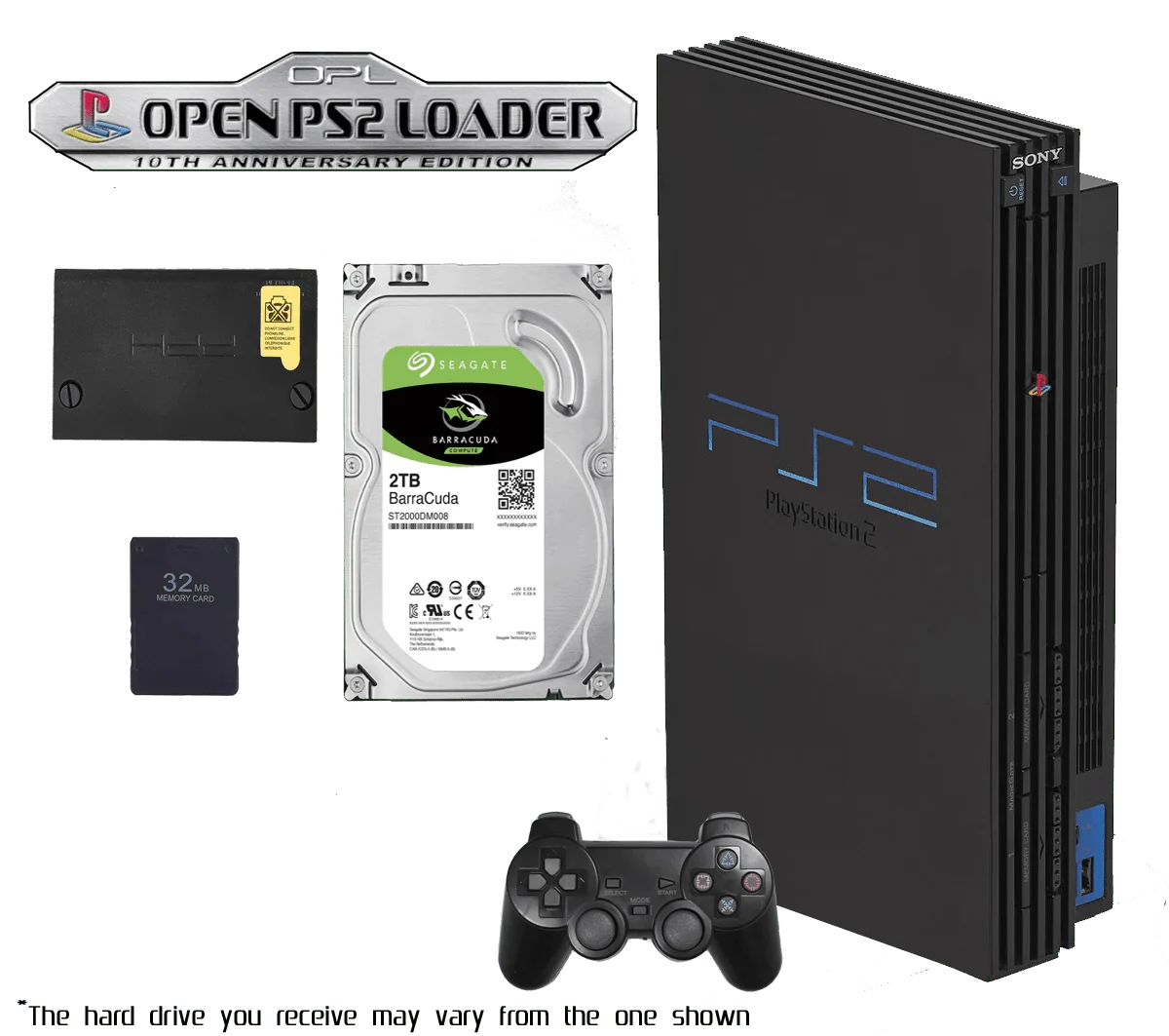 2TB Modded PS2 Bundle - 1 Pad AV AC - 10,000+ Titles - RETRO MODD