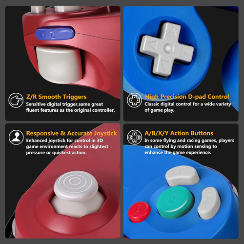 FIOTOK Gamecube Controller, Classic Wired Controller for Wii & Gamecube | Blue & Red-2Pack