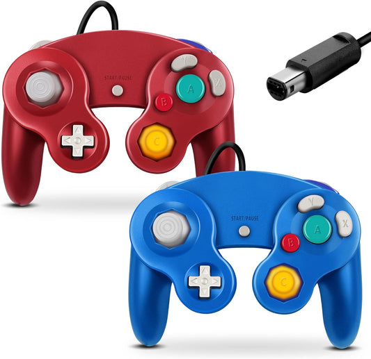 FIOTOK Gamecube Controller, Classic Wired Controller for Wii & Gamecube | Blue & Red-2Pack - RETRO MODD