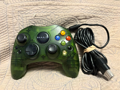 Limited Edition Halo Green OG Xbox controller translucent shell Halo logo ergonomic grips and detachable breakaway cable