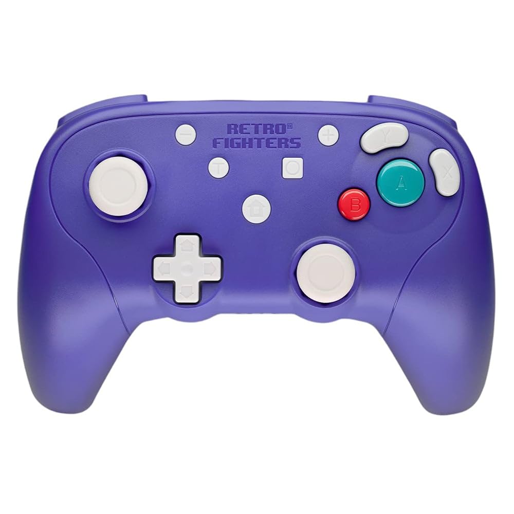 Retro Fighters BattleGC wireless GameCube controller with dongle showing Hall effect sticks microswitch triggers 2.4GHz and Bluetooth